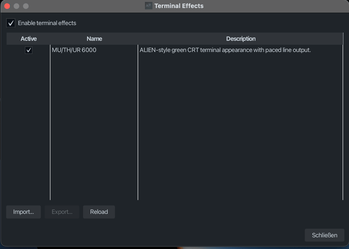 Terminal Effects manager