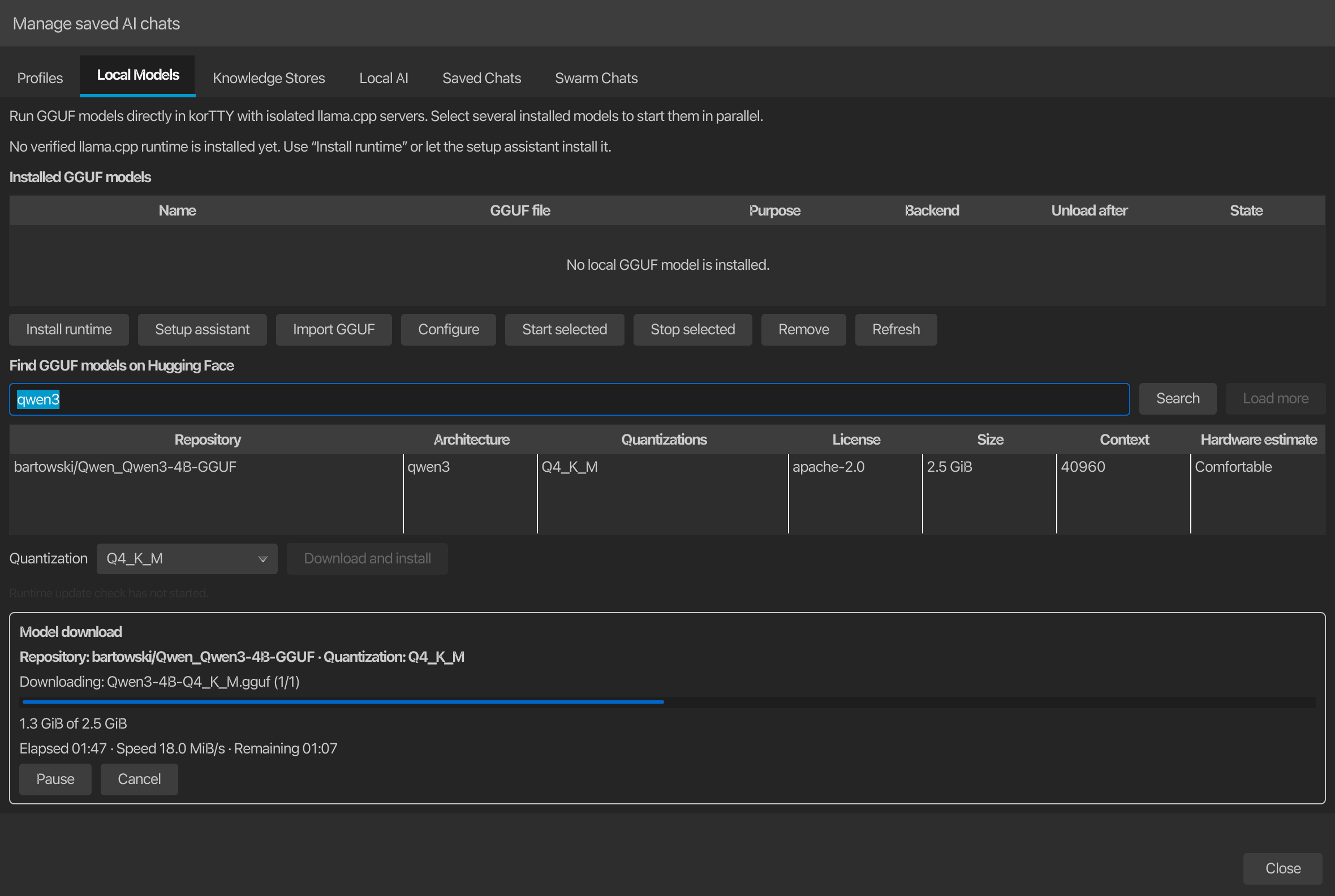 AI Manager with Local Models selected and persistently underlined