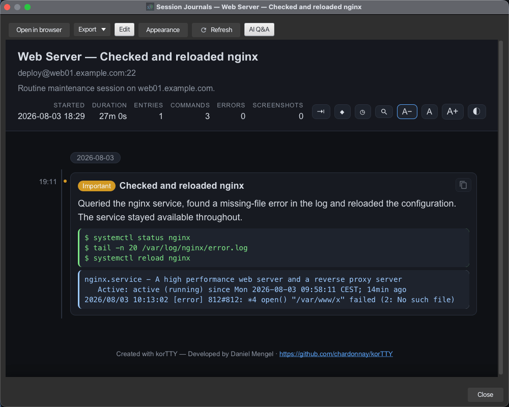 Session journal viewer