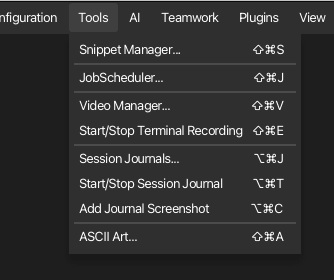 Tools menu