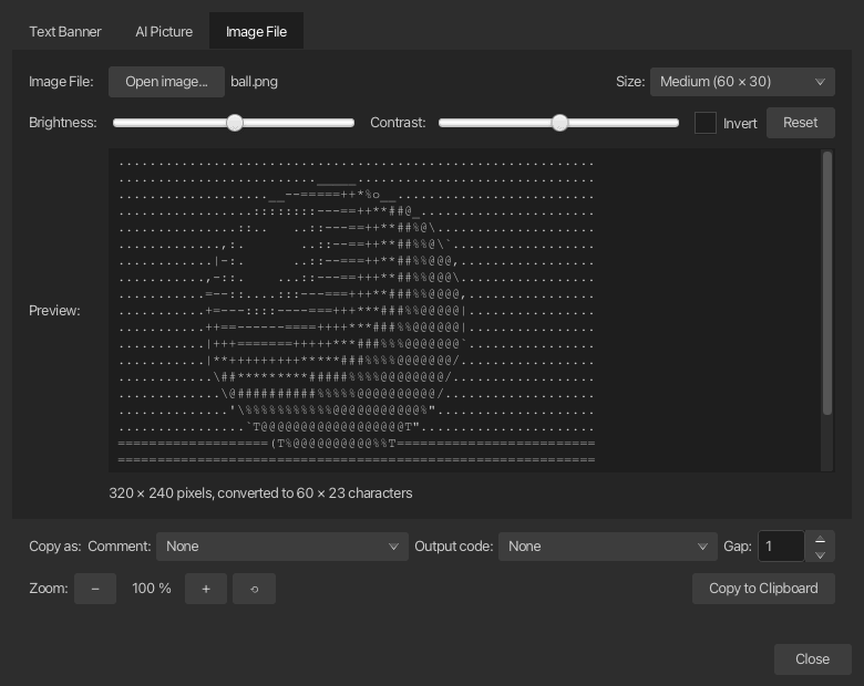 ASCII art from an image file